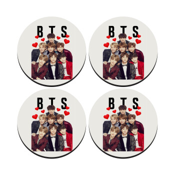 BTS hearts, ΣΕΤ 4 Σουβέρ ξύλινα στρογγυλά (9cm)
