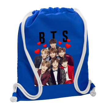 BTS hearts, Τσάντα πλάτης πουγκί GYMBAG Μπλε, με τσέπη (40x48cm) & χονδρά κορδόνια