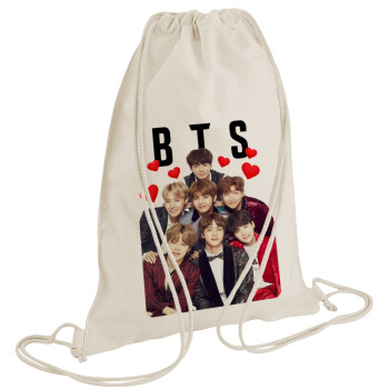 BTS hearts, Τσάντα πλάτης πουγκί GYMBAG natural (28x40cm)