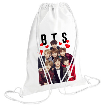 BTS hearts, Τσάντα πλάτης πουγκί GYMBAG λευκή (28x40cm)