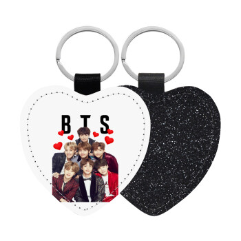 BTS hearts, Μπρελόκ PU δερμάτινο glitter καρδιά ΜΑΥΡΟ