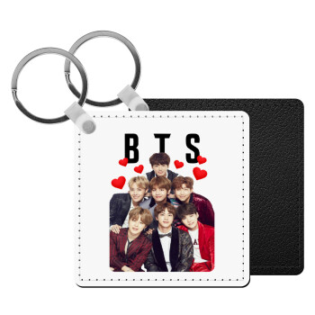 BTS hearts, Μπρελόκ Δερματίνη, τετράγωνο ΜΑΥΡΟ (5x5cm)