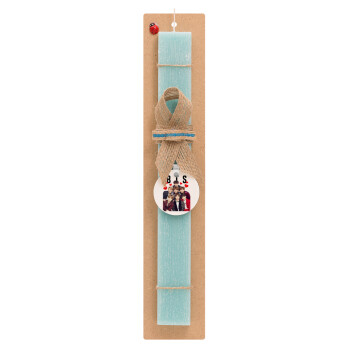BTS hearts, Easter Set, wooden keychain & aromatic flat Easter candle (30cm) (TURQUOISE)