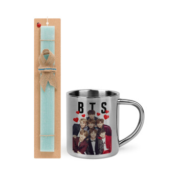 BTS hearts, Easter Set, metallic thermal cup (300ml) & aromatic flat Easter candle (30cm) (TURQUOISE)