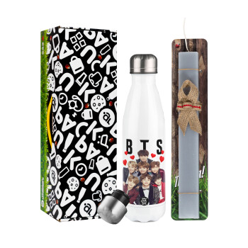 BTS hearts, Easter candle, metallic white thermos bottle (500ml) & aromatic flat candle (30cm) (GRAY)