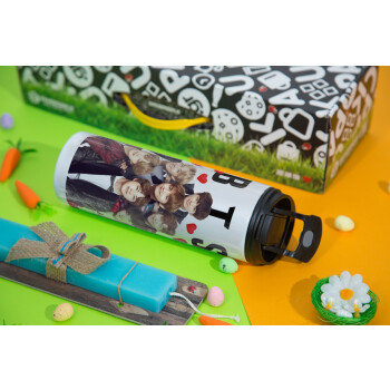 BTS hearts, Easter candle,Travel Tumbler 2 Lids, with metal straw & cleaning brush & aromatic flat candle (30cm) (BLUE)