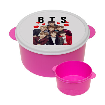 BTS hearts, ΡΟΖ παιδικό δοχείο φαγητού (lunchbox) πλαστικό (BPA-FREE) Lunch Βox M16 x Π16 x Υ8cm