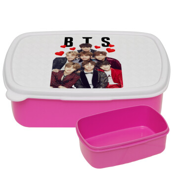 BTS hearts, ΡΟΖ παιδικό δοχείο φαγητού (lunchbox) πλαστικό (BPA-FREE) Lunch Βox M18 x Π13 x Υ6cm