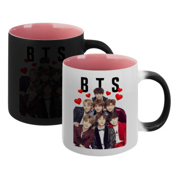 BTS hearts, Κούπα Μαγική εσωτερικό ΡΟΖ, κεραμική 330ml που αλλάζει χρώμα με το ζεστό ρόφημα