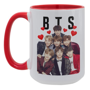 BTS hearts, Κούπα Mega 15oz, κεραμική Κόκκινη, 450ml