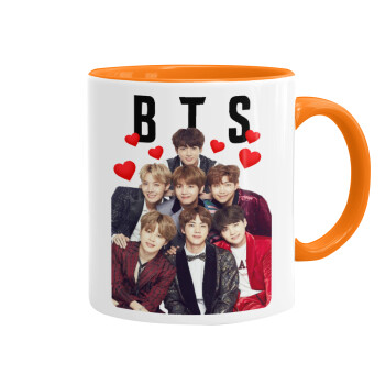 BTS hearts, Mug colored orange, ceramic, 330ml