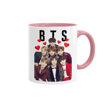 BTS hearts, Mug colored pink, ceramic, 330ml