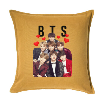 BTS hearts, Μαξιλάρι καναπέ Κίτρινο 100% βαμβάκι, περιέχεται το γέμισμα (50x50cm)