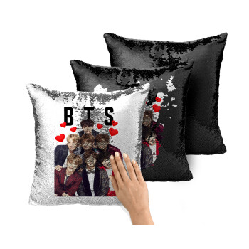 BTS hearts, Μαξιλάρι καναπέ Μαγικό Μαύρο με πούλιες 40x40cm περιέχεται το γέμισμα