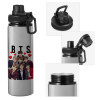 Metallic water bottle with safety cap, 850ml aluminum