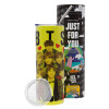 Neon Yellow Travel Tumbler, with metal straw (Stainless steel 304 Food grade, BPA free, 600ml)