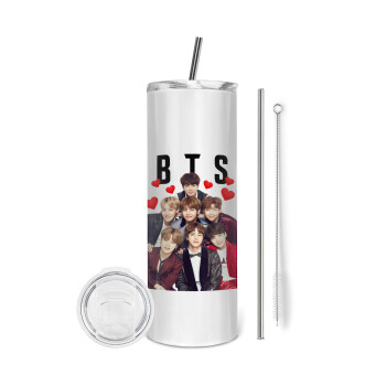 BTS hearts, Eco friendly stainless steel tumbler 600ml, with metal straw & cleaning brush