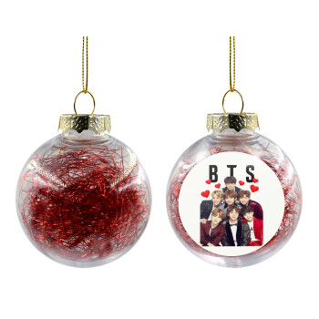 BTS hearts, Transparent Christmas tree ball ornament with red filling 8cm