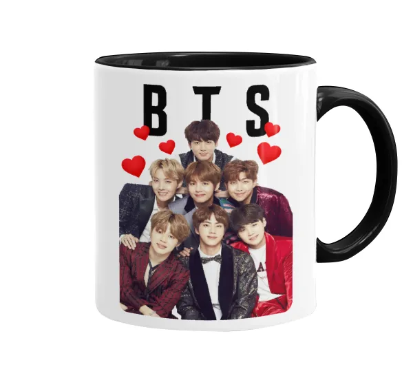 BTS hearts — Κούπα χρωματιστή μαύρη, κεραμική, 330ml