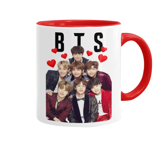 BTS hearts — Κούπα χρωματιστή κόκκινη, κεραμική, 330ml