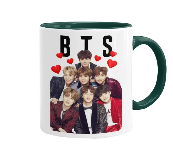 BTS hearts — Κούπα χρωματιστή πράσινη, κεραμική, 330ml