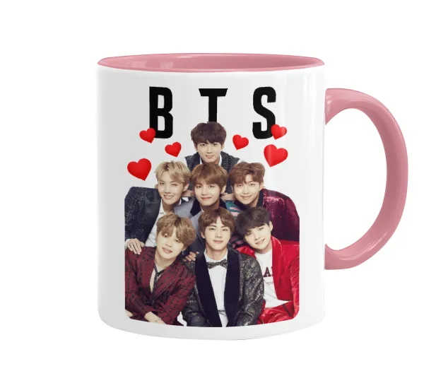 BTS hearts — Κούπα χρωματιστή ροζ, κεραμική, 330ml