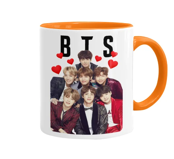 BTS hearts — Κούπα χρωματιστή πορτοκαλί, κεραμική, 330ml