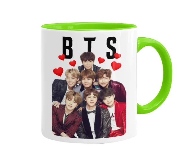 BTS hearts — Mug colored light green, ceramic, 330ml