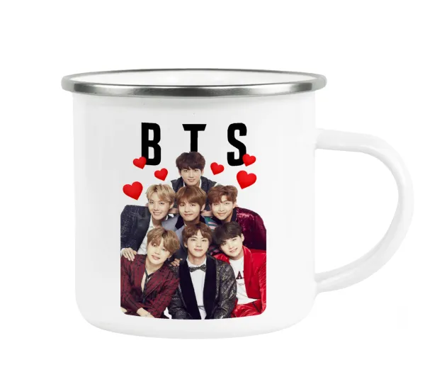 BTS hearts — Metallic enamel cup white 360ml