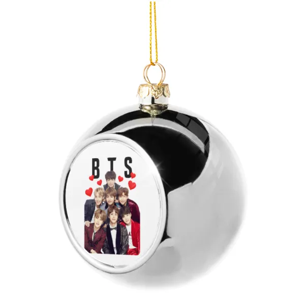 BTS hearts — Στολίδι Χριστουγεννιάτικη μπάλα δένδρου Ασημένια 8cm