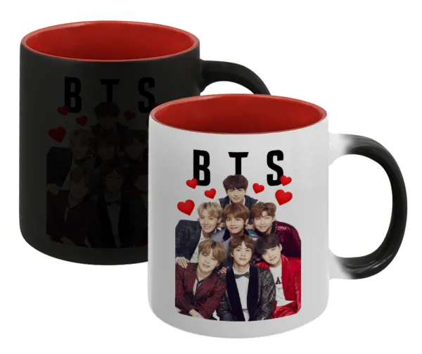 BTS hearts — Κούπα Μαγική εσωτερικό κόκκινο, κεραμική, 330ml που αλλάζει χρώμα με το ζεστό ρόφημα