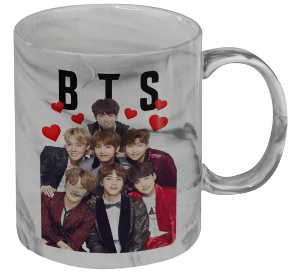 BTS hearts — Κούπα κεραμική, marble style (μάρμαρο), 330ml