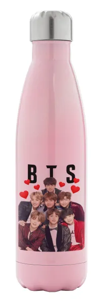 BTS hearts — Μεταλλικό παγούρι θερμός Ροζ Ιριδίζον (Stainless steel), διπλού τοιχώματος, 500ml