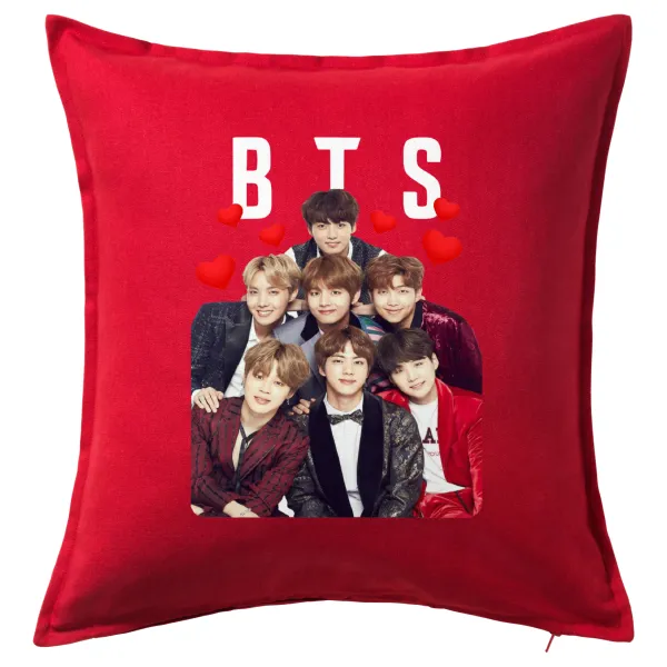 BTS hearts — Μαξιλάρι καναπέ Κόκκινο 100% βαμβάκι, περιέχεται το γέμισμα (50x50cm)