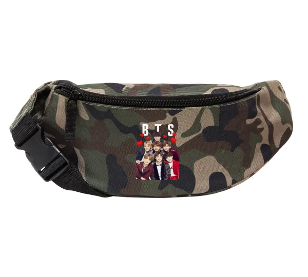 BTS hearts — Unisex waist bag (banana) in Jungle camouflage color with 2 pockets