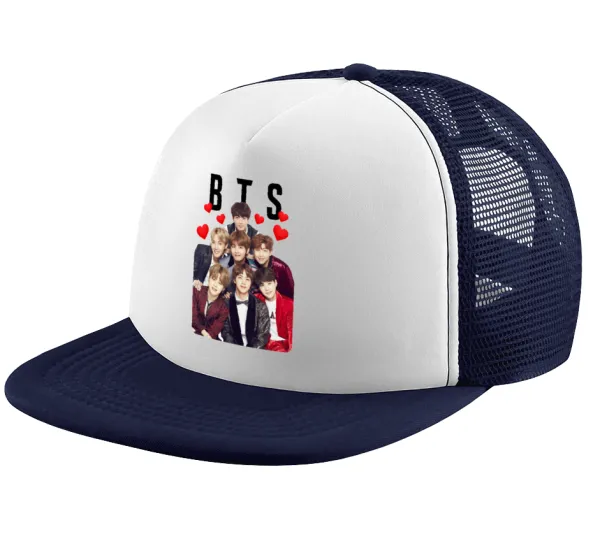 BTS hearts — Adult Soft Trucker Hat with Dark Blue/White Mesh (POLYESTER, ADULT, UNISEX, ONE SIZE)