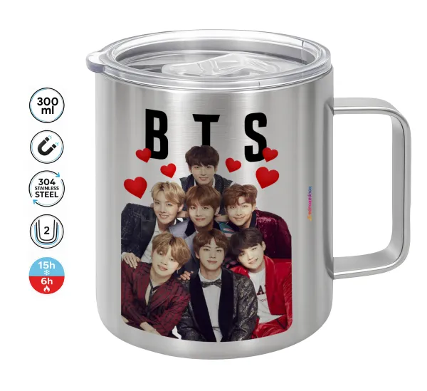 BTS hearts — Double-walled stainless steel mug 300ml with temperature-retaining lid