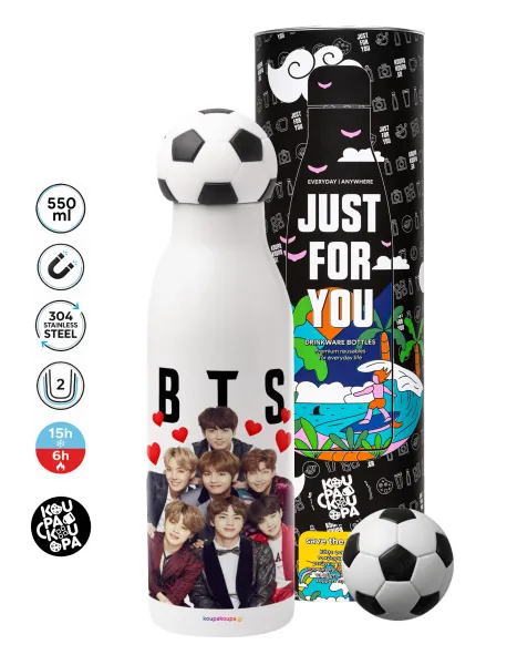 BTS hearts — Μπάλα ποδοσφαίρου μεταλλικό παγούρι θερμός, διπλού τοιχώματος, 550ml