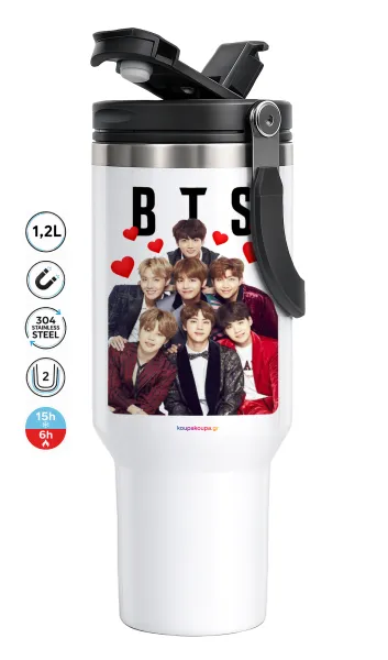 BTS hearts — Mega Travel Mug / Κούπα Ταξιδίου, διπλού τοιχώματος (θερμό) 1,2L
