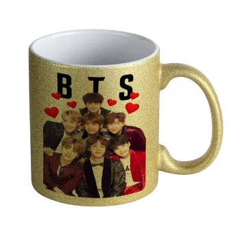 BTS hearts, Κούπα Χρυσή Glitter που γυαλίζει, κεραμική, 330ml