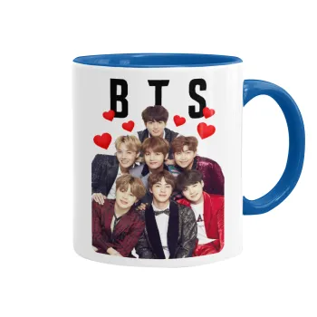 BTS hearts, Κούπα χρωματιστή μπλε, κεραμική, 330ml