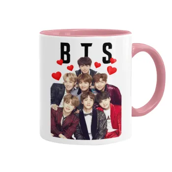 BTS hearts, Mug colored pink, ceramic, 330ml