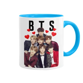 BTS hearts, Mug colored light blue, ceramic, 330ml