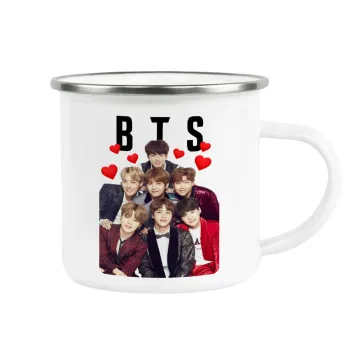 BTS hearts, Metallic enamel cup white 360ml