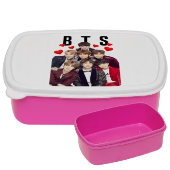 BTS hearts, ΡΟΖ παιδικό δοχείο φαγητού (lunchbox) πλαστικό (BPA-FREE) Lunch Βox M18 x Π13 x Υ6cm