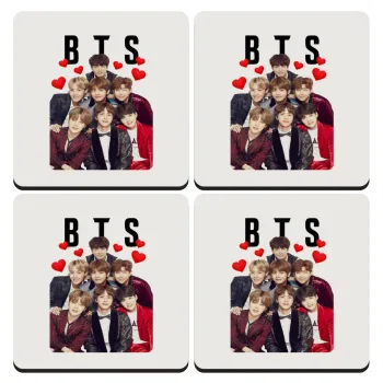 BTS hearts, ΣΕΤ 4 Σουβέρ ξύλινα τετράγωνα (9cm)