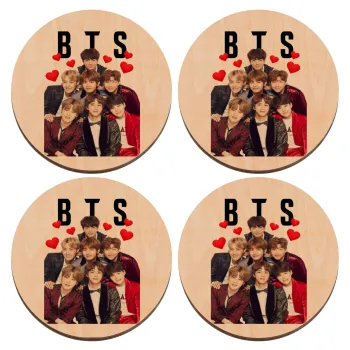BTS hearts, ΣΕΤ x4 Σουβέρ ξύλινα στρογγυλά plywood (9cm)
