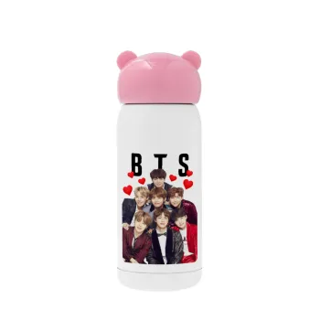 BTS hearts, Pink stainless steel thermal flask, 320ml