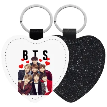 BTS hearts, Μπρελόκ PU δερμάτινο glitter καρδιά ΜΑΥΡΟ