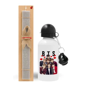 BTS hearts, Easter Set, metallic aluminum water bottle (500ml) & aromatic flat Easter candle (30cm) (GRAY)
